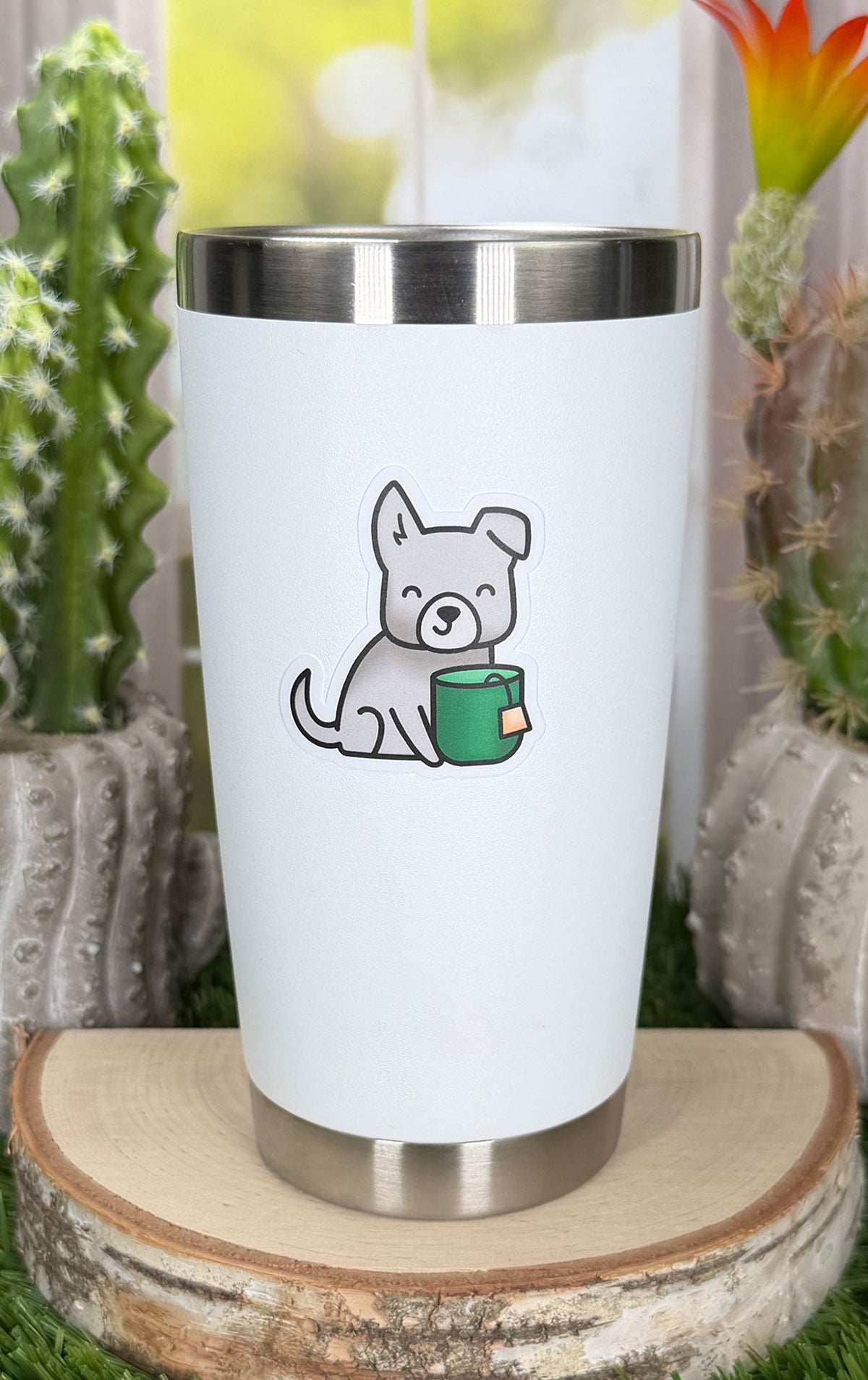 pup of tea vinyl sticker