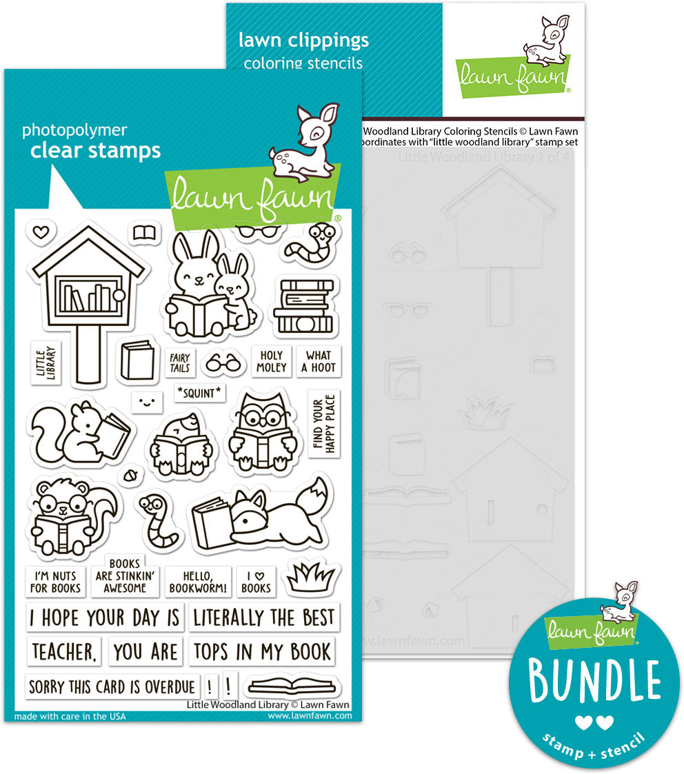 little woodland library (stamp+coloring stencil bundle )