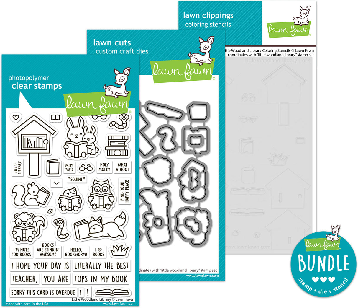 little woodland library (stamp+die+coloring stencil bundle )