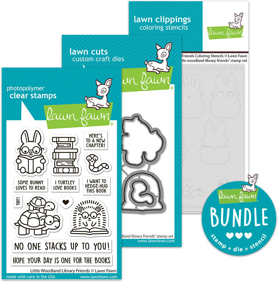 little woodland library friends (stamp+die+coloring stencil bundle)