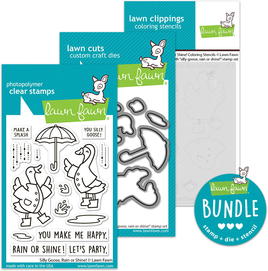 silly goose, rain or shine! (stamp+die+coloring stencil bundle)