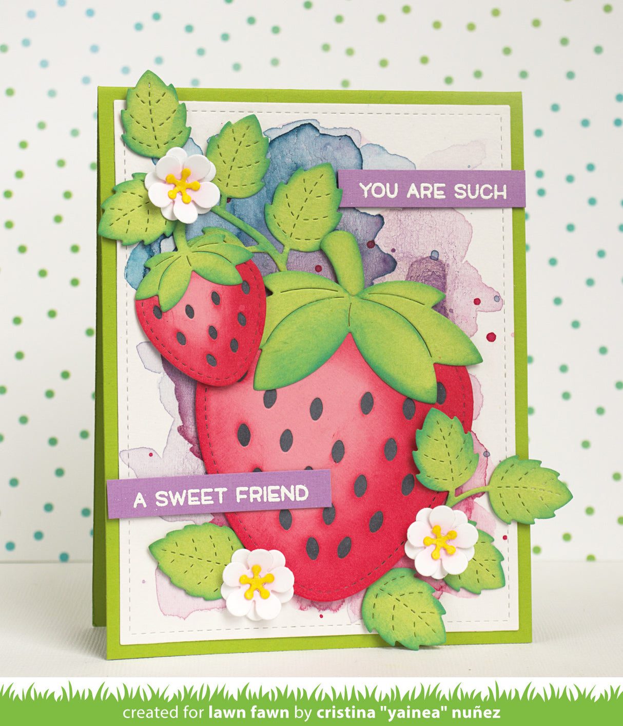 outside in stitched strawberry