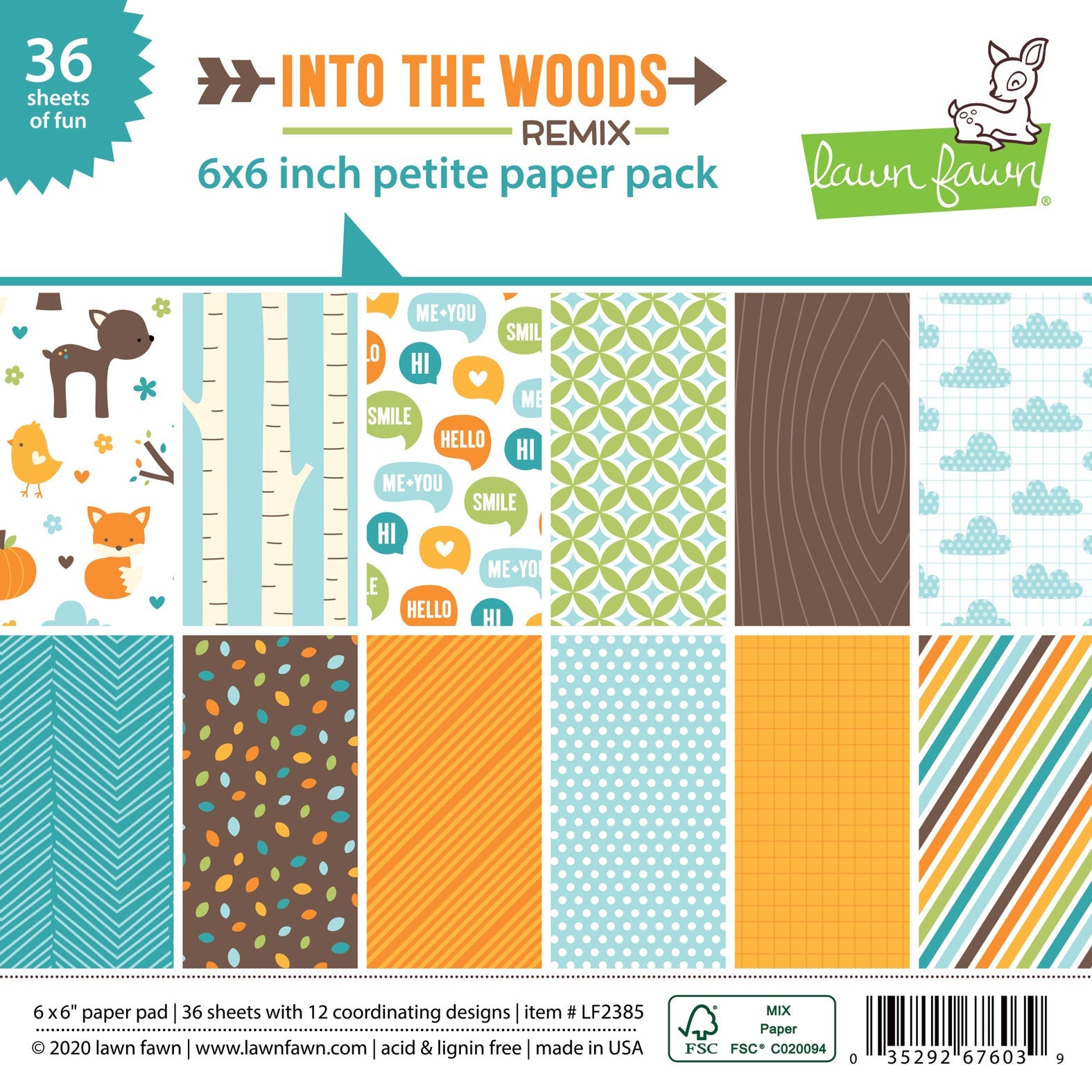 Lawn Fawn LF3153 Obstsalat Petite Paper Pack – 36 Blätter, 15,2x15,2 Cm, Bunte Fruchtmuster Für Bastelarbeiten