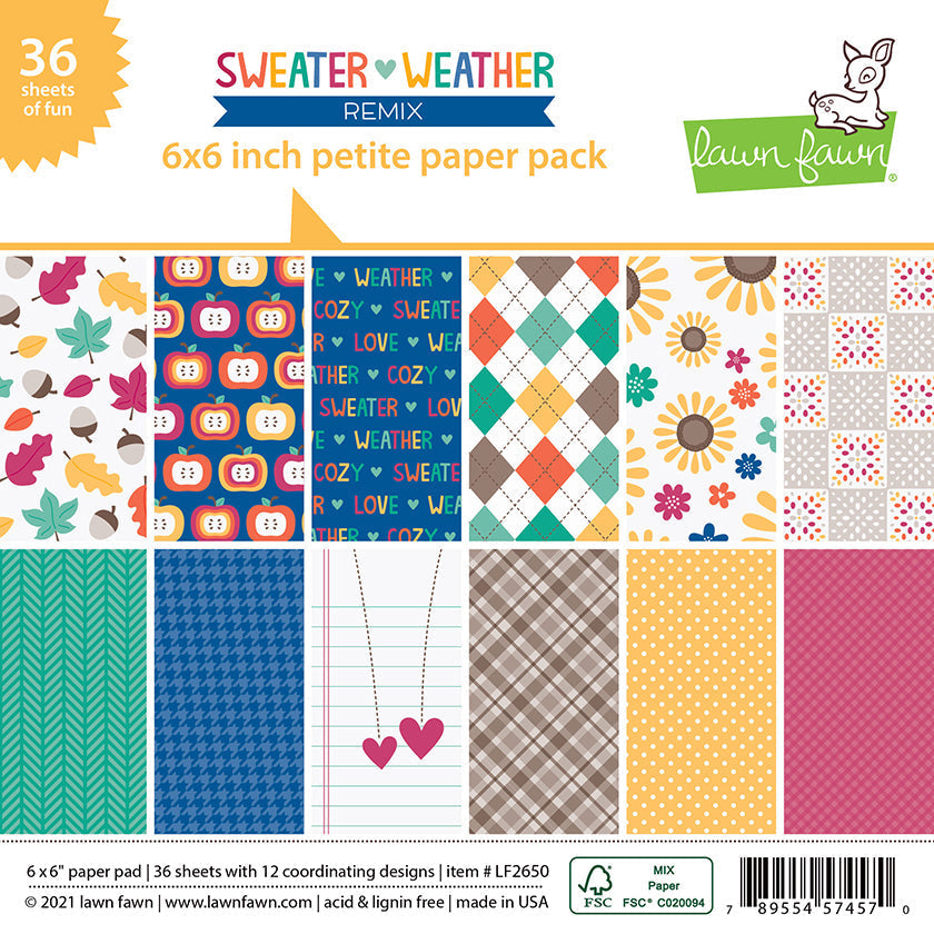 Carta Per Scrapbooking Lawn Fawn - Pacco 6x6 Pollici - Sweater Weather Remix - 36 Fogli, 12 Disegni A Tema Autunno