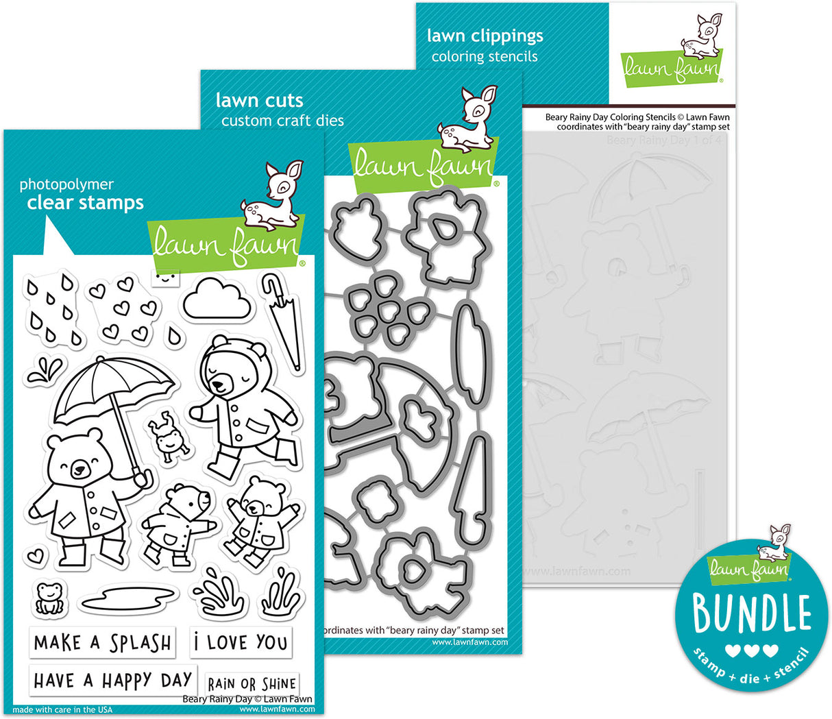 beary rainy day (stamp+die+coloring stencil bundle)