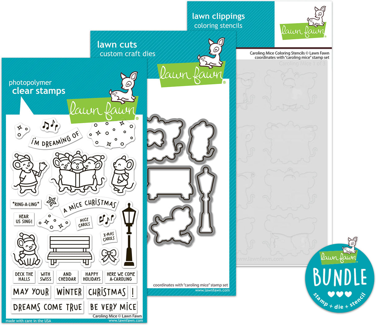 caroling mice (stamp+die+coloring stencil bundle)
