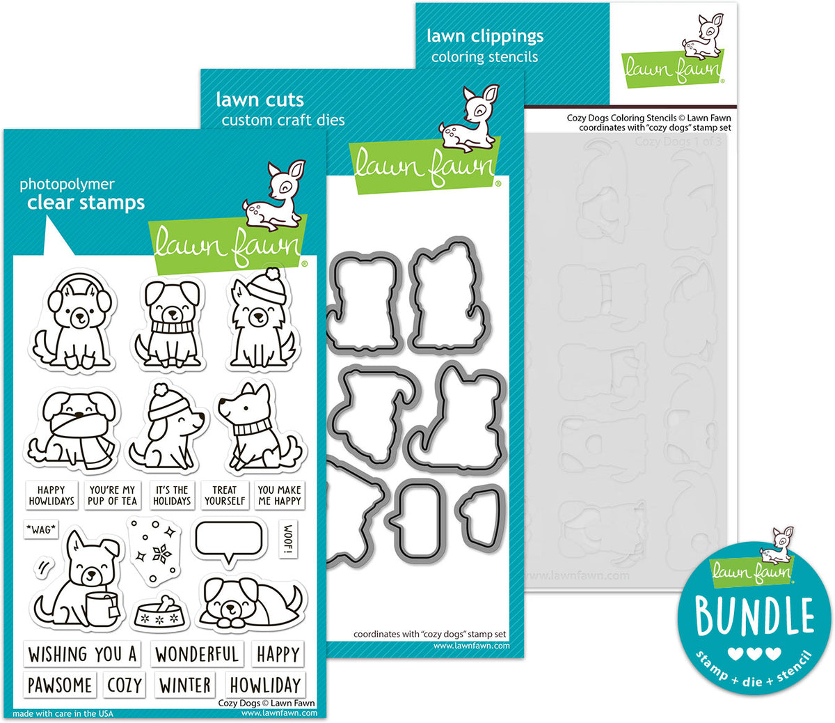 cozy dogs (stamp+die+coloring stencil bundle)