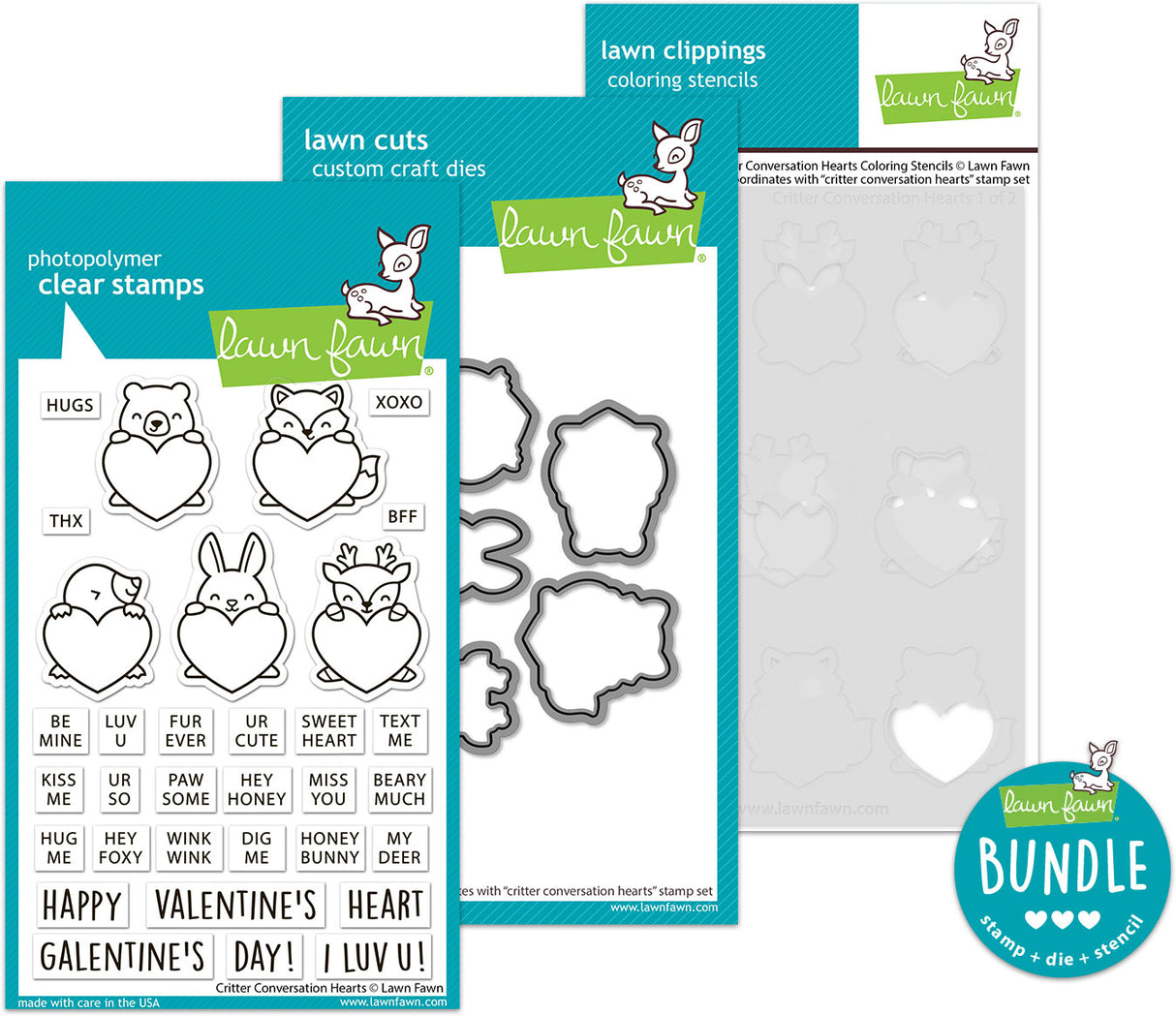 critter conversation hearts (stamp+die+coloring stencil bundle)