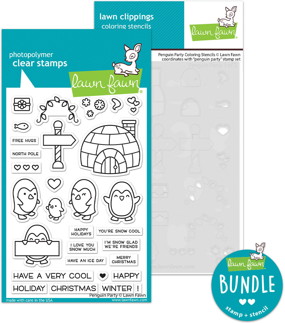 penguin party (stamp+coloring stencil bundle)