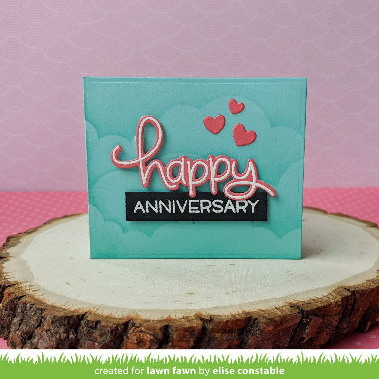 Lawn Fawn Fustella Add-on Cuore Per Center Picture Window Card – Uccellini E Alberi