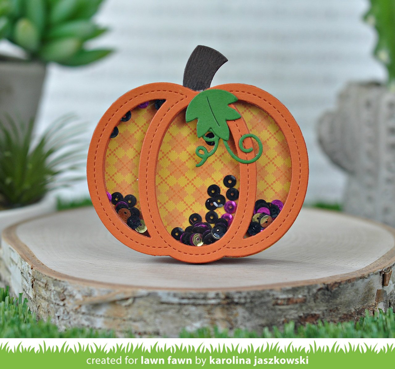 outside in stitched pumpkin
